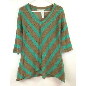 Scrap Work 3/4 Sleeve Pull-Over Sweater / Open Knit BOHO Inside Out / Size L